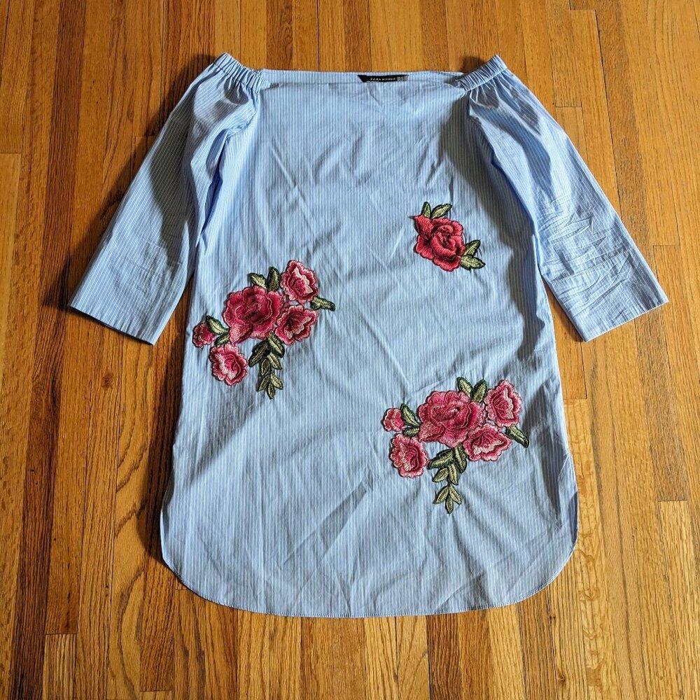 Zara off the shoulder stripped/floral cotton dress